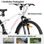 Hiland 26 Zoll Damen Mountainbike, 18-Gang Schaltung, Mountainbike mit V-Bremsen, Robustes MTB für Frauen Studenten-Pendlerfahrrad, Weiß – Image 5