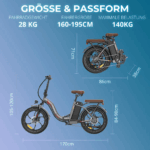 2025 20×3.0Zoll 22.5AH E-Bike Klappräder Elektrofahrrad Pedelec, elektrisches Faltrad 7-Gang City E-Bikes & E-Hollandräder 25 km/h Wasserdicht Schwarz – Image 5