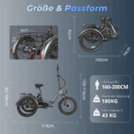 E Bike Dreirad Fat Klapprad E-Bike Lastenfahrrad 20 Zoll 48V 21Ah , Hydraulische Scheibenbremsen Elektrofahrrad, Elektro Lastenfahrrad 180kg Blau – Image 9